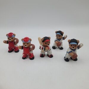 Vintage H&H Baseball Teddy Bear Figurines Set of 5 Ceramic Sports Decor 1403